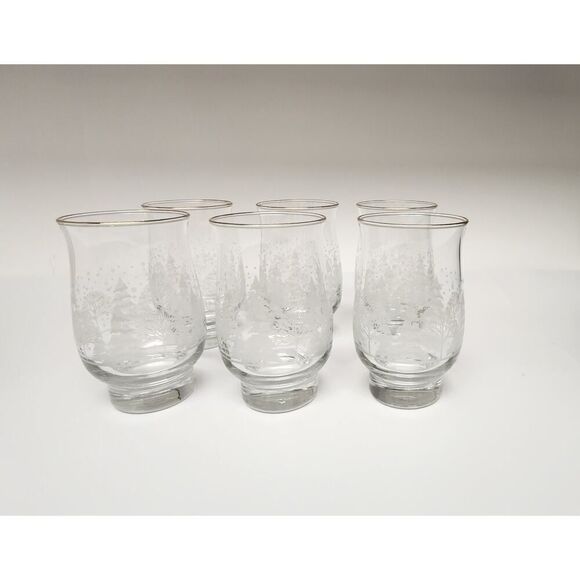 Libbey Arby's Christmas Etched Vintage 10oz Pinecone Gold Rim Glasses Lots Of 6 - Picture 8 of 9